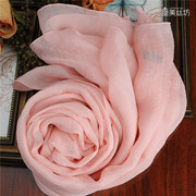 韩国真丝丝巾女春秋冬季长款纱巾纯色，桑蚕丝围巾披肩两用淡粉色