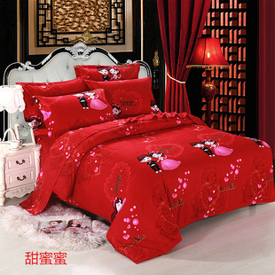 纯棉四件套婚庆大红结婚床上用品全棉加厚婚礼，新婚床单被套4件套