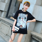 泰国潮牌女款可爱猫咪短袖t恤衫甜美女潮 夏季宽松纯棉半袖夜光