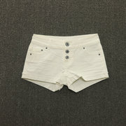 夏季薄款女装白色三粒扣毛边弹力水洗牛仔短裤热裤 欧美单