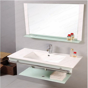 挂墙式一体陶瓷洗脸盆卫生间简易钢化玻璃家用组合洗漱台盆浴室柜