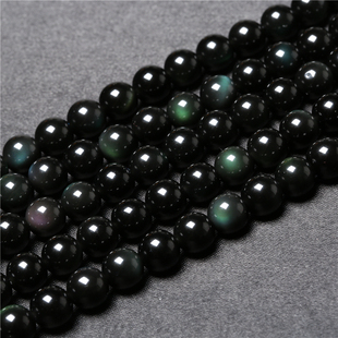 巴西天然6a级绿眼黑曜石，散珠圆珠彩眼金貔貅(金貔貅)手链配珠半成品