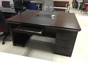 中式油漆双人位电脑桌1.6米实木皮办公桌中班台2人位电脑台财