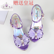 女童凉鞋2024韩版夏季公主高跟鞋儿童鱼嘴露趾鞋女孩紫色凉鞋