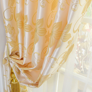 欧式风格客厅高档简约现代金色，半遮光窗，帘布定制卧室阳台成品