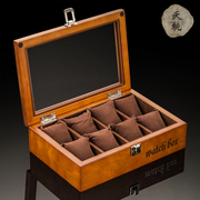 夭桃欧式复古木质天窗手表盒子，八只装手表展示盒首饰手链盒收纳盒