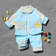 婴幼儿马甲套装三件套新生儿薄棉衣男女宝宝纯棉衣服春天装外出服