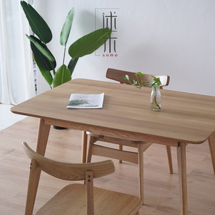 北欧饭桌白橡木(白橡木)餐桌，小户型餐桌椅组合简约现代日式纯实木家用家具