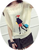 夏季女短袖针织蝙蝠衫 镂空卡通图案米白色毛衫