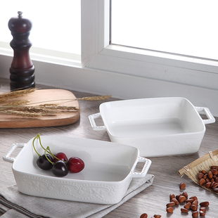 蕾丝烤盘浮雕纯白陶瓷，烤盘焗饭碗烤箱，碗芝士焗饭盘烘焙菜盘微波炉