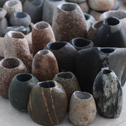 鹅卵石花盆天然石头花瓶，插花花器桌面，笔筒创意个性富贵竹盆原石