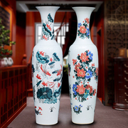 景德镇落地陶瓷器大花瓶 酒店客厅手绘装饰摆件1.8-2-3米马到成功