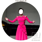 玫红色礼服女长款新民歌礼服冬天个唱独唱歌手礼服长袖立领演出服