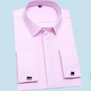 春季法式浅粉色衬衫男长袖商务正装新郎结婚礼服袖扣寸衣西装打底