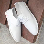 白色男士休闲鞋男春季白皮鞋(白皮鞋)平底软面皮系带小白鞋韩版潮鞋子