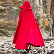 冬装加厚披风外套文艺大红色，巫师帽大摆超长款，斗篷毛呢复古大衣女