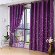 欧式紫色遮光布窗帘高档绣花窗纱帘卧室客厅成品定制田园