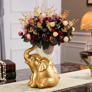欧式奢华贴钻大象果盘花瓶纸巾盒家用高档树脂客厅装饰品创意摆件