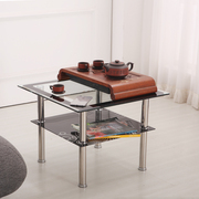 小茶几钢化玻璃时尚简约方形，双层透明客厅小方桌电话桌床边桌