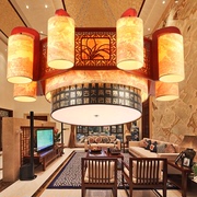 现代中式实木吊灯客厅仿古典羊皮大厅餐厅，灯具茶楼饭店工程大吊灯