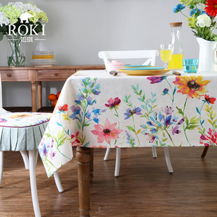 水彩花卉田园桌布美式餐桌布英伦田园餐桌布套装茶几盖布定制布艺