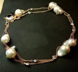 天然异型珍珠玫瑰金长项链毛衣链时尚夸张女饰品纯银礼物