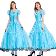 万圣节cosplay演出服 爱丽丝裙童话公主长裙 大码蓝色礼服裙