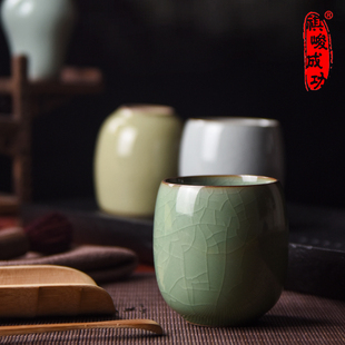 龙泉祺峻青瓷品茗杯陶瓷创意功夫，杯茶具冰裂主人杯水杯小茶杯
