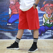 嘻哈bboy儿童少儿黑红灰色男童hiphop街舞演出服宽松短裤子定制印