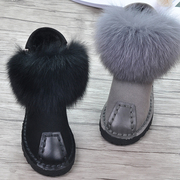 2021皮草冬季雪地靴短靴，平跟狐狸毛短筒厚底，毛毛靴马丁靴女靴子