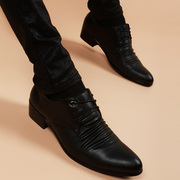 男士冬季黑色韩版商务软面尖头皮鞋青年英伦真皮内增高6cm男鞋子