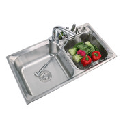 厨房水槽水池304洗菜盆双槽洗碗池，加厚拉丝不锈钢一体成型