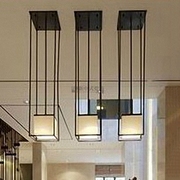 新中式铁布艺长方形客餐厅三头吊灯，现代简约酒店会所前吧台吸顶灯