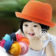 2件超萌韩版春夏季遮阳帽圆帽，猫耳朵草帽，女太阳亲子款
