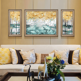 美式客厅装饰画沙发背景墙三联画组合大气壁画抽象墙画挂画有框画