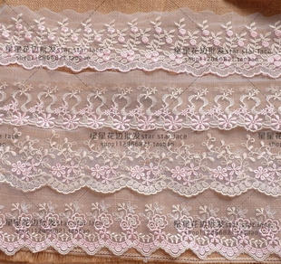 粉色加金丝高档蕾丝网纱刺绣，花边带辅料手工，diy装饰缝纫拼接布料