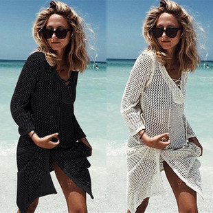海边度假防晒衣黑色白色镂空针织衫比基尼镂空罩衣罩衫沙滩裙外套