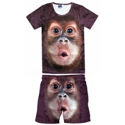 抖音大猩猩t恤猴子衣服两件套3d印花短袖短裤，一套潮流夏天恶搞怪