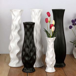 陶瓷落地插花瓶白色现代简约时尚欧式客厅摆件，大号干花创意花器