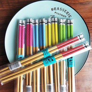 10双装竹木筷创意环保竹木彩色，筷子儿童筷学生筷家用筷子商用