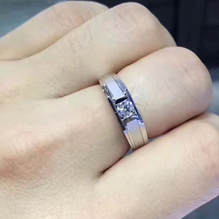 白18k金铂金(金铂金)男钻戒钻石男戒指环，结婚订婚求婚情侣对戒正