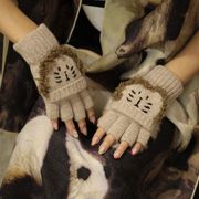 日单超萌可爱动物娃娃，手套兔羊毛分指手套，可爱熊猫兔子手套女冬季