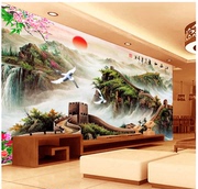 3D立体大型壁画客厅办公室酒店风景背景墙5D壁纸万里长城江山如画