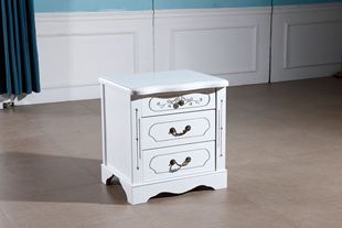 欧式榆木床头柜全实木雕花白色开放漆卧室组装储物柜新古典床头柜