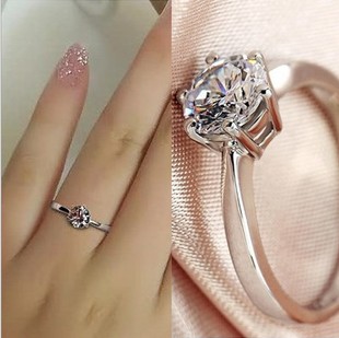 s925纯银戒指日韩女款气质，简约仿真钻戒六爪钻石求婚活口开口银戒