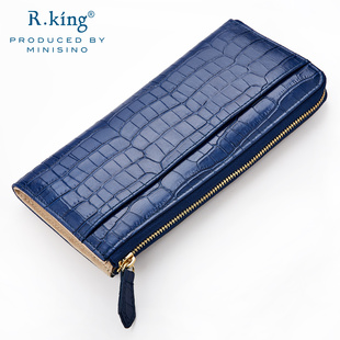 r.king品仕女钱包长款头层牛皮，小手包鳄鱼纹，拉链超薄钱夹皮夹