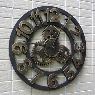 静音美式欧式复古创意时钟LOFT艺术挂钟客厅装饰个性工业齿轮钟表