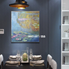 四合艺术手绘莫奈睡莲油画现代简约背景墙，装饰画餐厅卧室定制