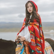 波西米亚连帽民族风斗篷，披风披肩加厚夏天空调，披肩围巾女西藏