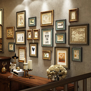 欧式奢华复古实木照片墙挂墙，美式相框墙客厅沙发背景墙创意组